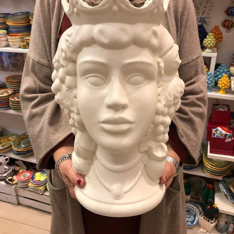 Teste di Moro Kalat Frutta Ceramica Caltagirone cm H.36 L.23 Artigianale Bianco Opaco DD CERAMICHE SICILIANE