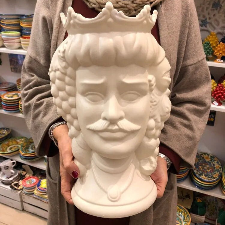 Teste di Moro Kalat Frutta Ceramica Caltagirone cm H.36 L.23 Artigianale Bianco Opaco DD CERAMICHE SICILIANE