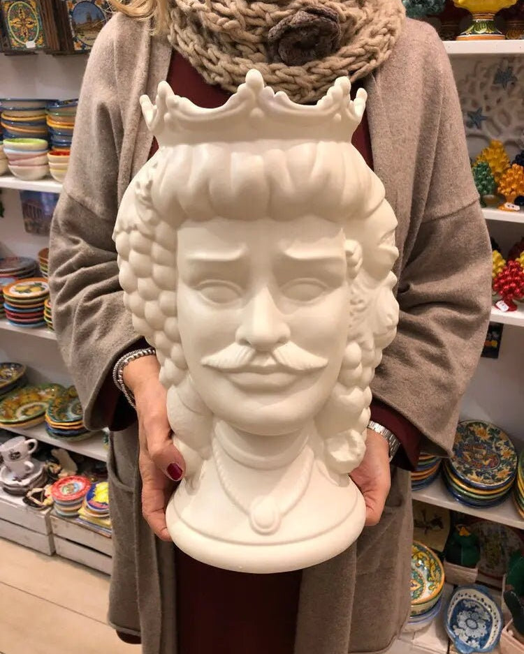 Teste di Moro Kalat Frutta Ceramica Caltagirone cm H.36 L.23 Artigianale Bianco Opaco DD CERAMICHE SICILIANE