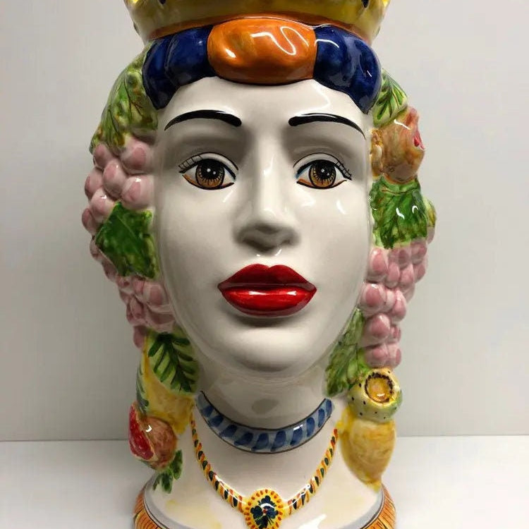 Teste di Moro Kalat Frutta Ceramica Caltagirone cm H.36 L.23 Artigianale DD CERAMICHE SICILIANE