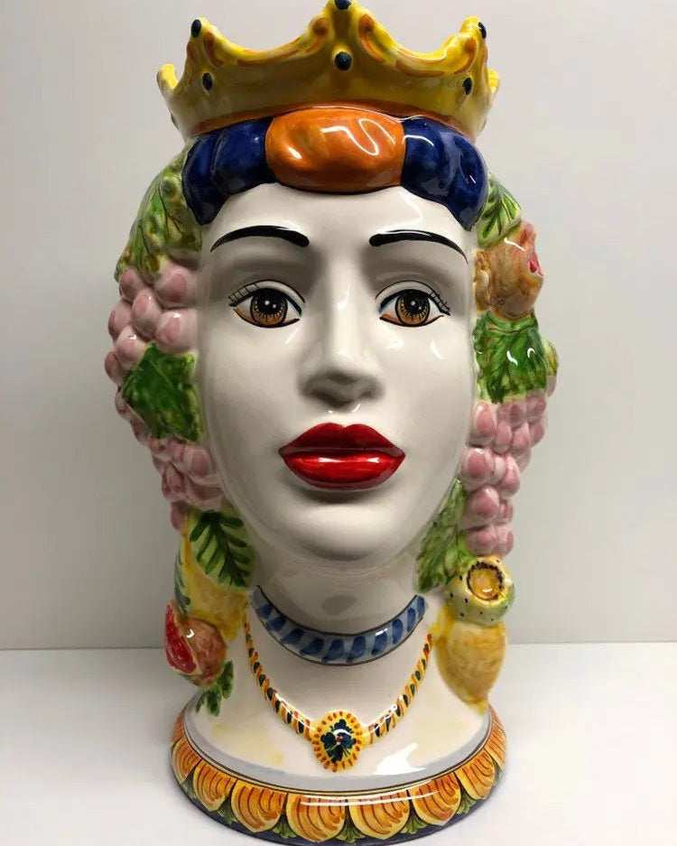 Teste di Moro Kalat Frutta Ceramica Caltagirone cm H.36 L.23 Artigianale DD CERAMICHE SICILIANE