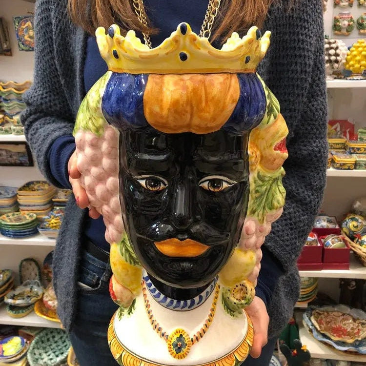 Teste di Moro Kalat Frutta Ceramica Caltagirone cm H.36 L.23 Artigianale DD CERAMICHE SICILIANE