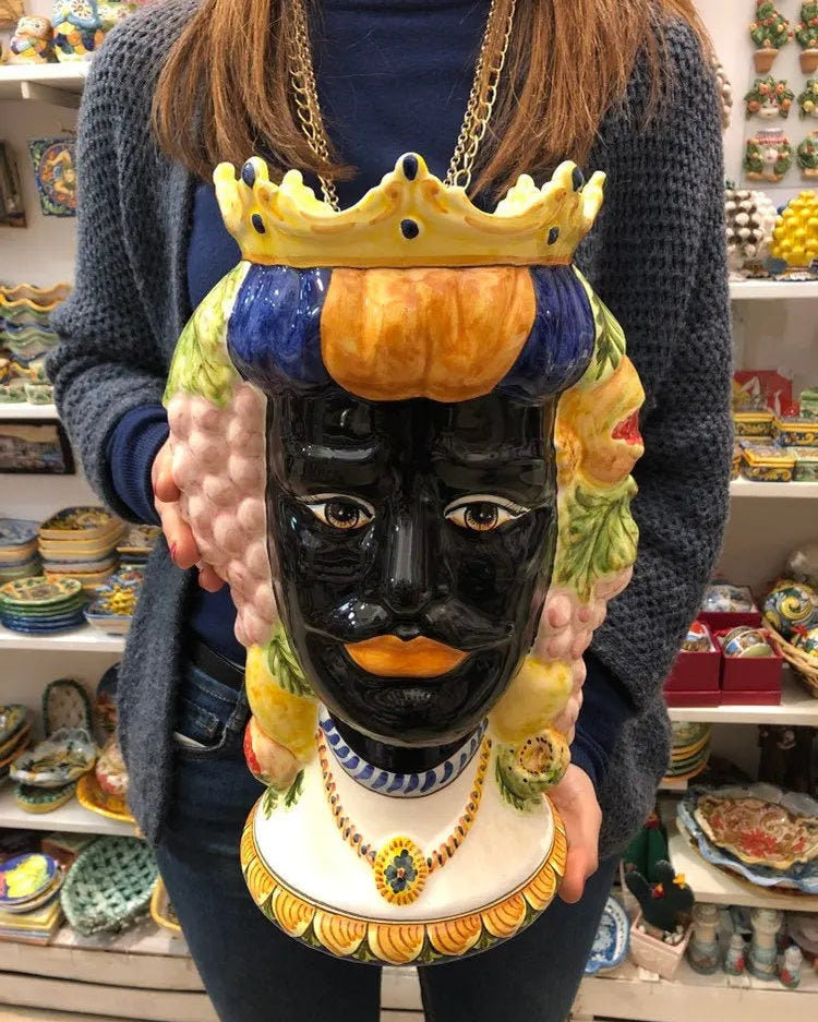 Teste di Moro Kalat Frutta Ceramica Caltagirone cm H.36 L.23 Artigianale DD CERAMICHE SICILIANE