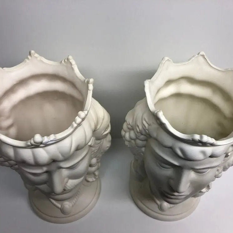 Teste di Moro Kalat Frutta Ceramica Caltagirone cm H.36 L.23 Artigianale Bianco Opaco DD CERAMICHE SICILIANE