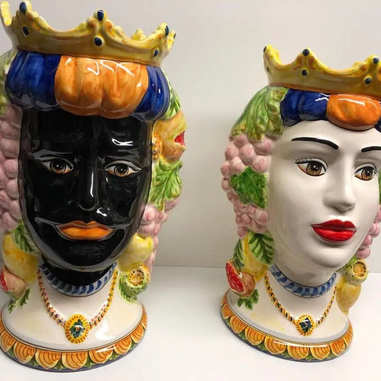 Teste di Moro Kalat Frutta Ceramica Caltagirone cm H.36 L.23 Artigianale DD CERAMICHE SICILIANE