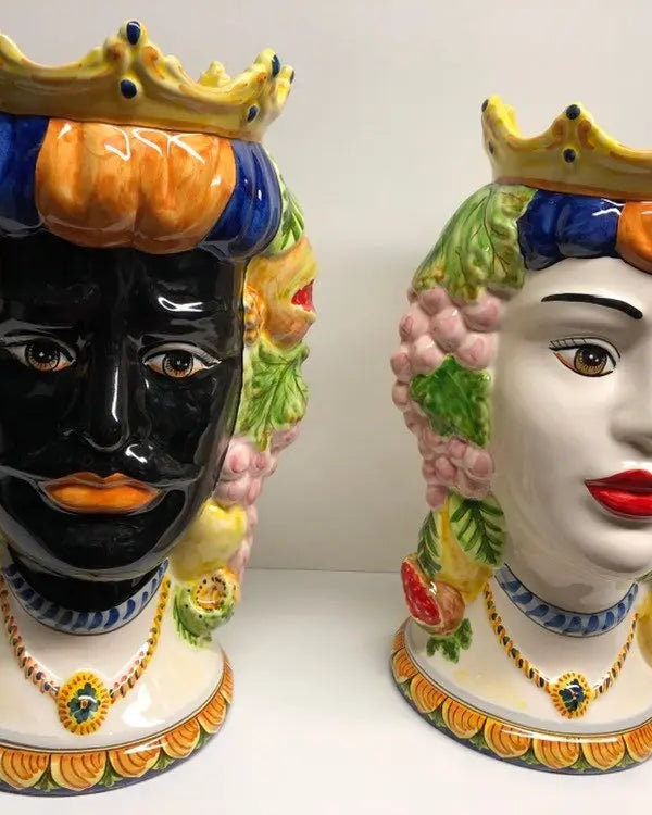 Teste di Moro Kalat Frutta Ceramica Caltagirone cm H.36 L.23 Artigianale DD CERAMICHE SICILIANE