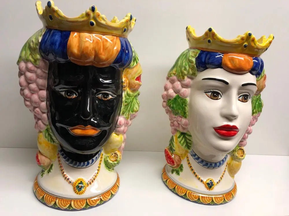 Teste di Moro Kalat Frutta Ceramica Caltagirone cm H.36 L.23 Artigianale DD CERAMICHE SICILIANE