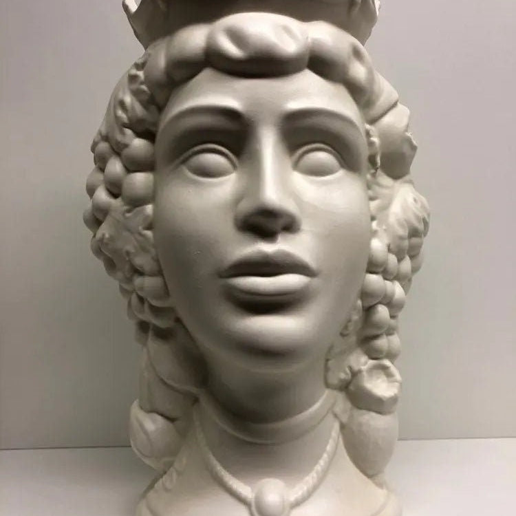 Teste di Moro Kalat Frutta Ceramica Caltagirone cm H.36 L.23 Artigianale Bianco Opaco DD CERAMICHE SICILIANE