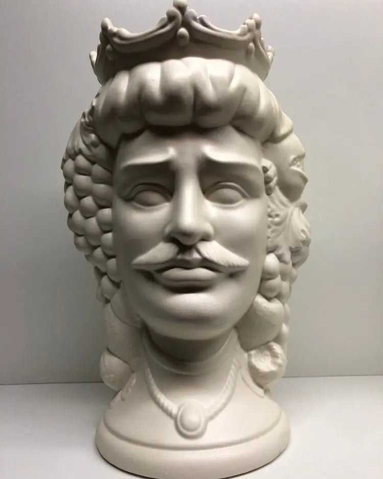 Teste di Moro Kalat Frutta Ceramica Caltagirone cm H.36 L.23 Artigianale Bianco Opaco DD CERAMICHE SICILIANE