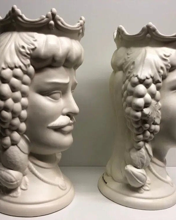 Teste di Moro Kalat Frutta Ceramica Caltagirone cm H.36 L.23 Artigianale Bianco Opaco DD CERAMICHE SICILIANE