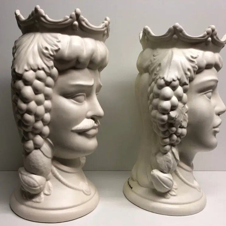 Teste di Moro Kalat Frutta Ceramica Caltagirone cm H.36 L.23 Artigianale Bianco Opaco DD CERAMICHE SICILIANE