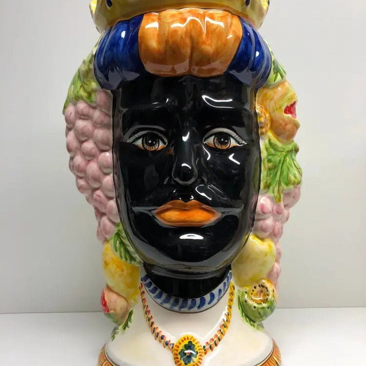 Teste di Moro Kalat Frutta Ceramica Caltagirone cm H.36 L.23 Artigianale DD CERAMICHE SICILIANE