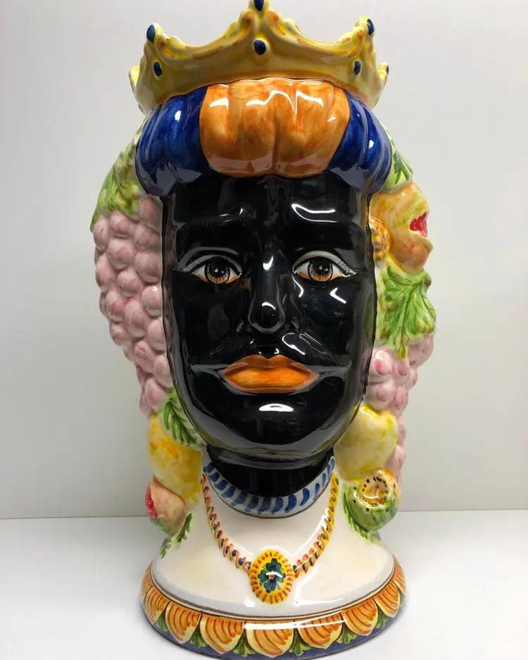 Teste di Moro Kalat Frutta Ceramica Caltagirone cm H.36 L.23 Artigianale DD CERAMICHE SICILIANE