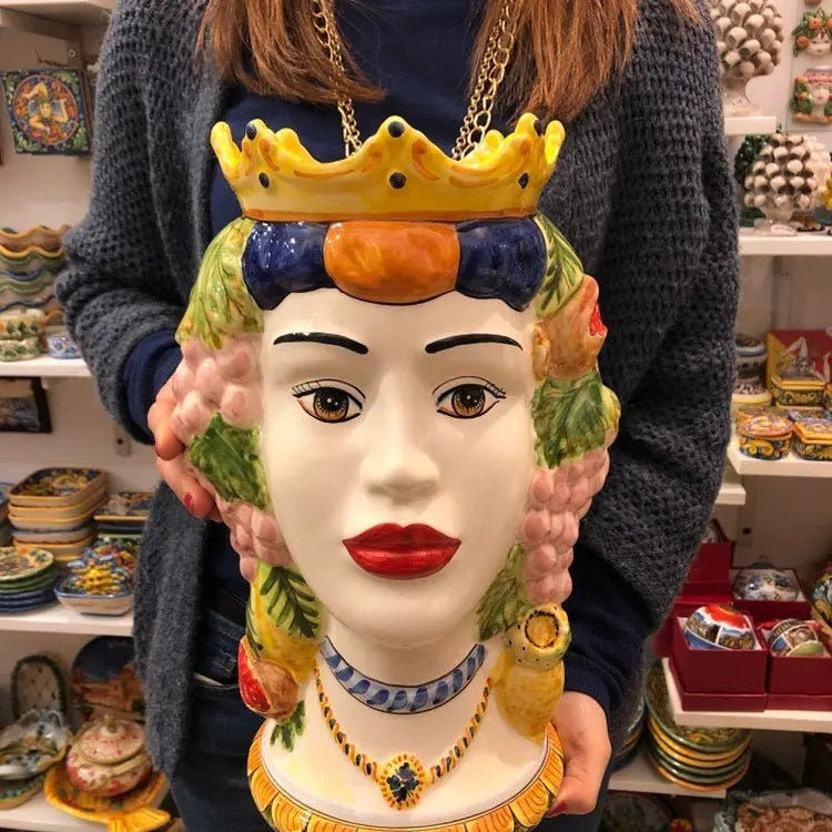 Teste di Moro Kalat Frutta Ceramica Caltagirone cm H.36 L.23 Artigianale DD CERAMICHE SICILIANE