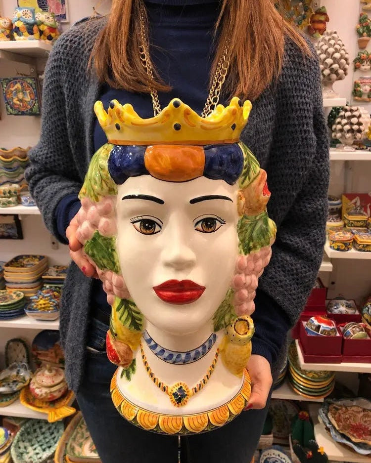 Teste di Moro Kalat Frutta Ceramica Caltagirone cm H.36 L.23 Artigianale DD CERAMICHE SICILIANE