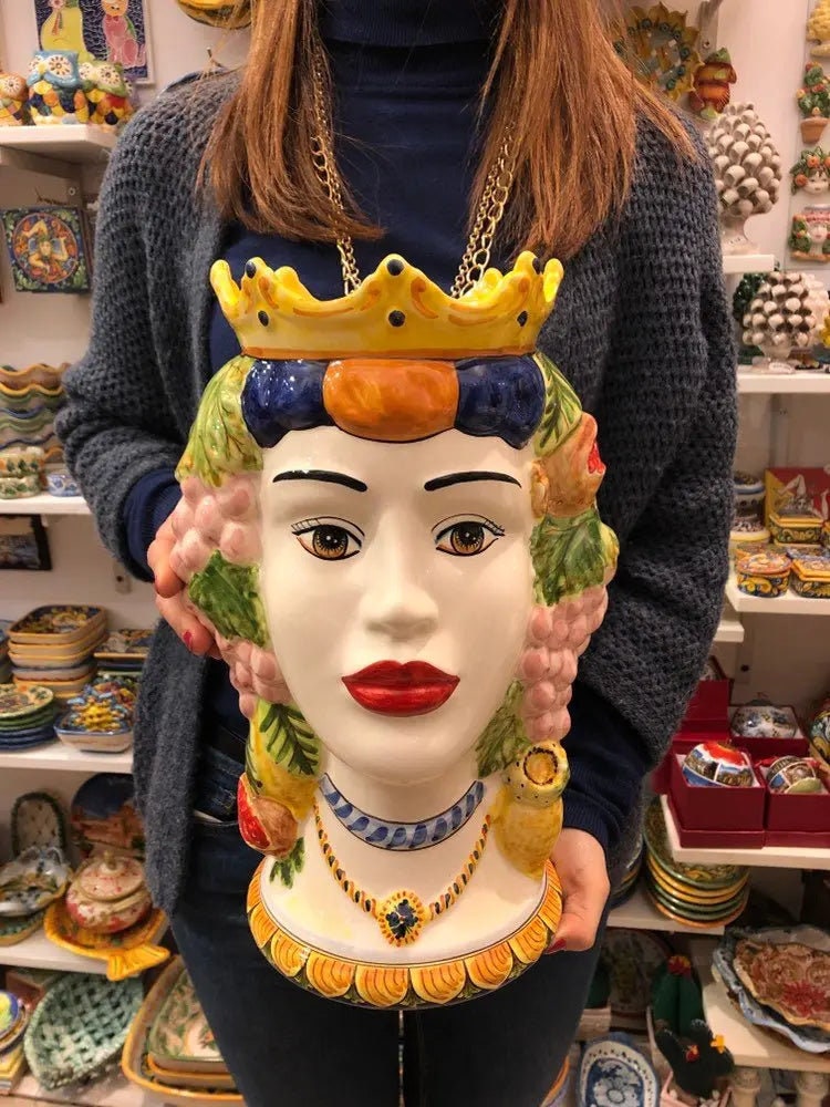 Teste di Moro Kalat Frutta Ceramica Caltagirone cm H.36 L.23 Artigianale DD CERAMICHE SICILIANE