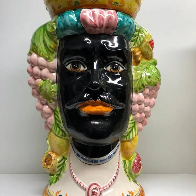 Teste di Moro Kalat Frutta Ceramica Caltagirone cm H.45 L.29 Artigianale DD CERAMICHE SICILIANE