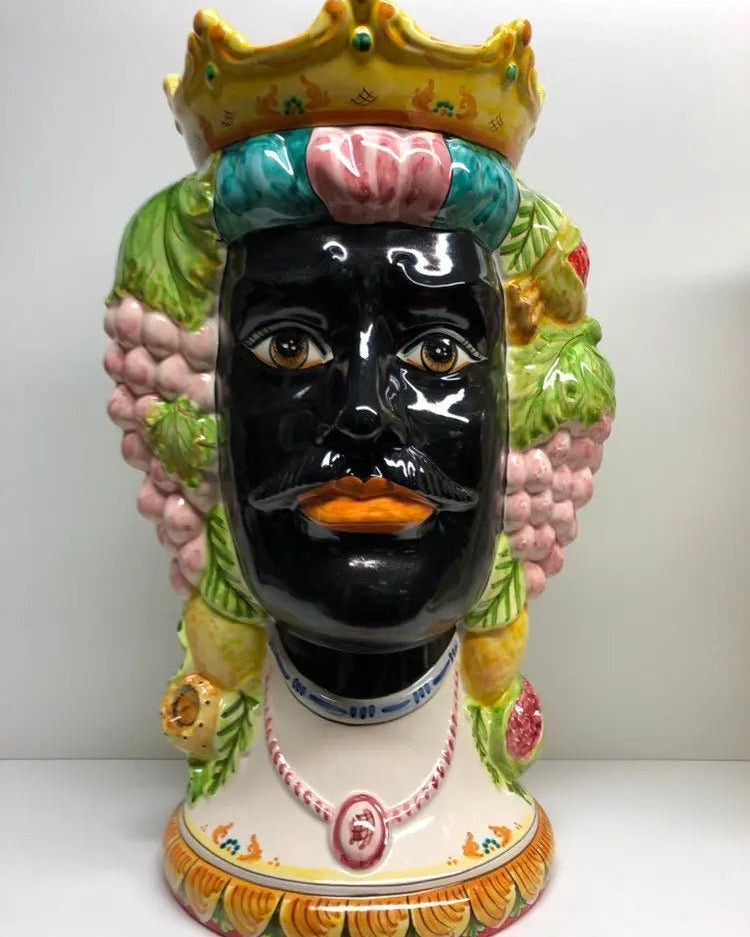 Teste di Moro Kalat Frutta Ceramica Caltagirone cm H.45 L.29 Artigianale DD CERAMICHE SICILIANE