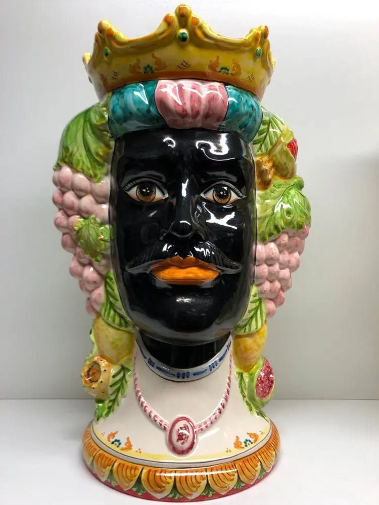 Teste di Moro Kalat Frutta Ceramica Caltagirone cm H.45 L.29 Artigianale DD CERAMICHE SICILIANE