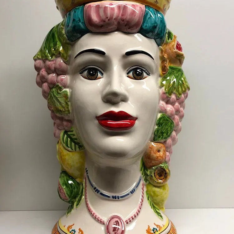 Teste di Moro Kalat Frutta Ceramica Caltagirone cm H.45 L.29 Artigianale DD CERAMICHE SICILIANE