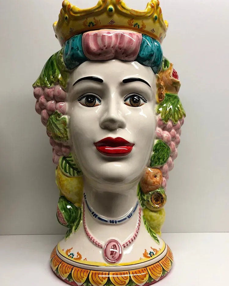 Teste di Moro Kalat Frutta Ceramica Caltagirone cm H.45 L.29 Artigianale DD CERAMICHE SICILIANE
