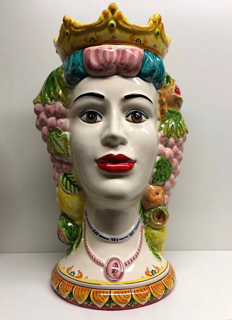 Teste di Moro Kalat Frutta Ceramica Caltagirone cm H.45 L.29 Artigianale DD CERAMICHE SICILIANE