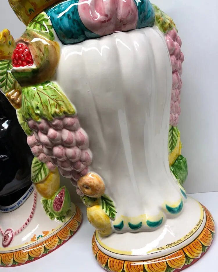 Teste di Moro Kalat Frutta Ceramica Caltagirone cm H.45 L.29 Artigianale DD CERAMICHE SICILIANE