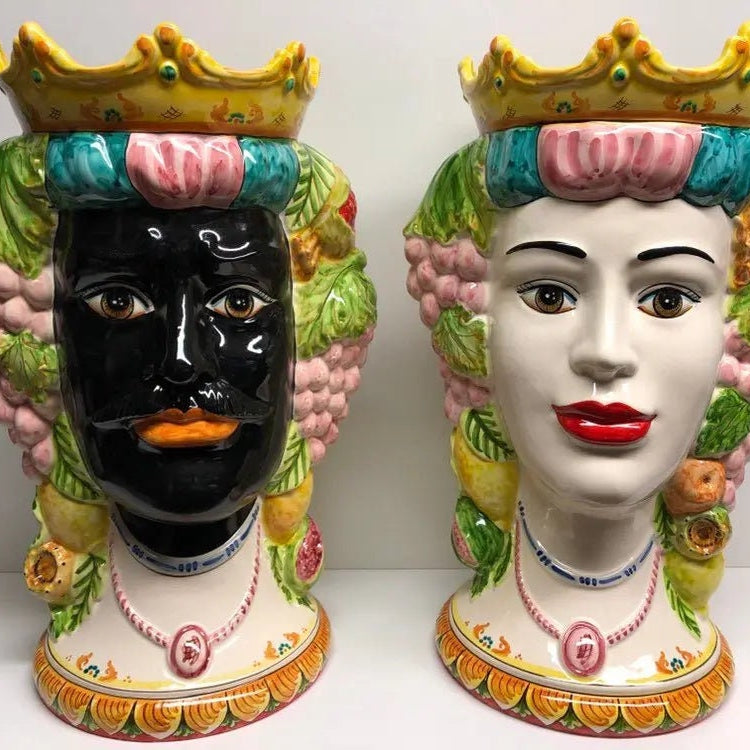 Teste di Moro Kalat Frutta Ceramica Caltagirone cm H.45 L.29 Artigianale DD CERAMICHE SICILIANE