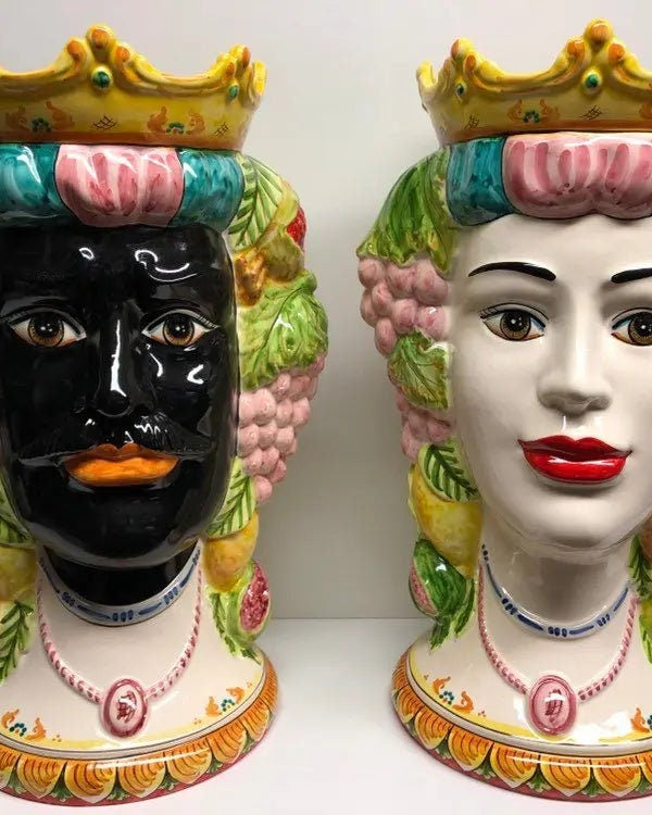 Teste di Moro Kalat Frutta Ceramica Caltagirone cm H.45 L.29 Artigianale DD CERAMICHE SICILIANE