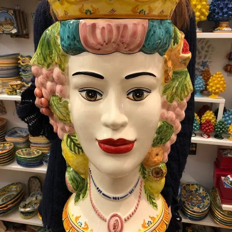 Teste di Moro Kalat Frutta Ceramica Caltagirone cm H.45 L.29 Artigianale DD CERAMICHE SICILIANE