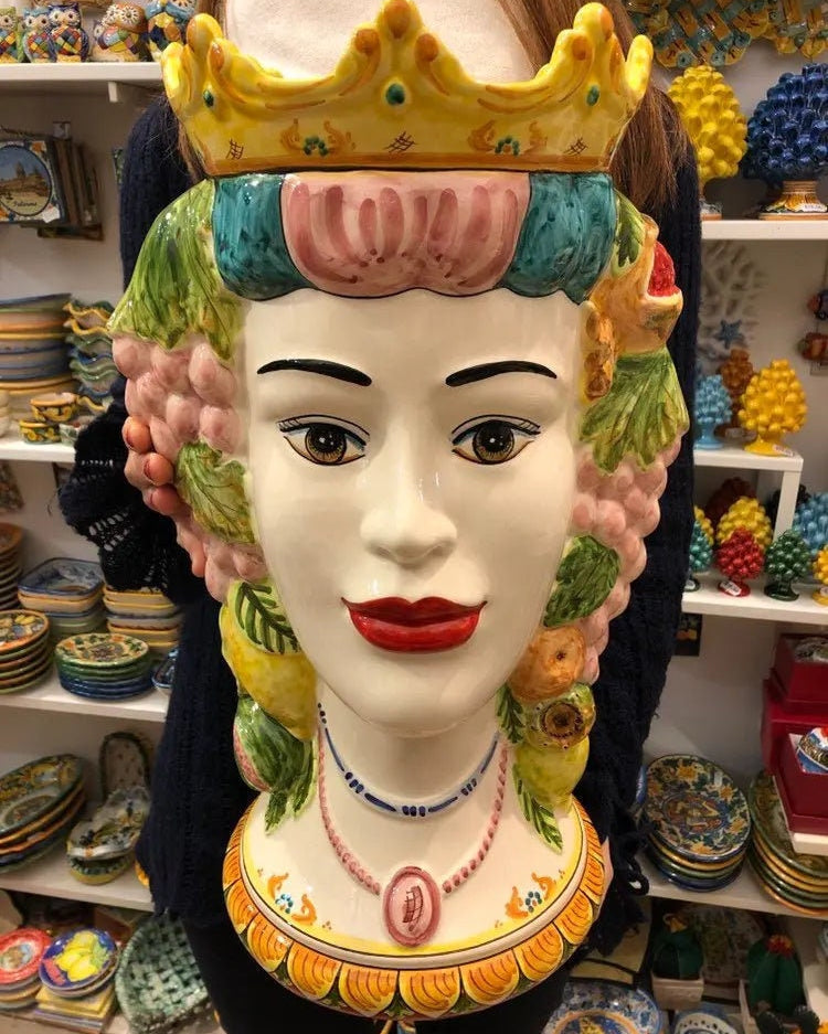 Teste di Moro Kalat Frutta Ceramica Caltagirone cm H.45 L.29 Artigianale DD CERAMICHE SICILIANE