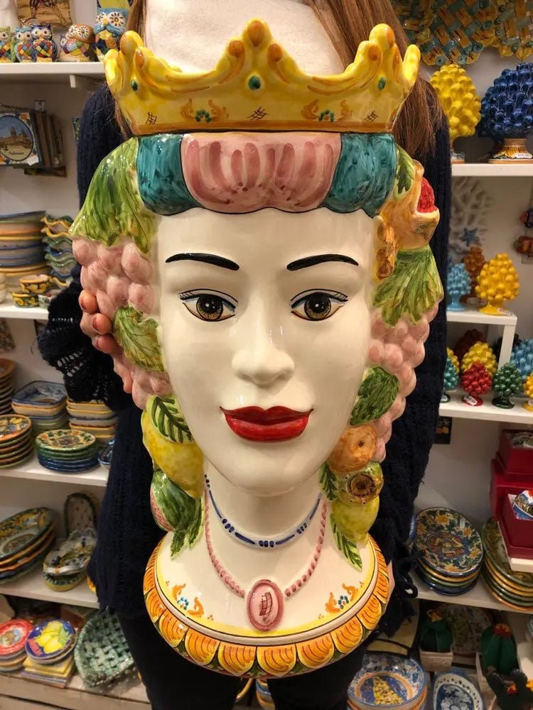 Teste di Moro Kalat Frutta Ceramica Caltagirone cm H.45 L.29 Artigianale DD CERAMICHE SICILIANE