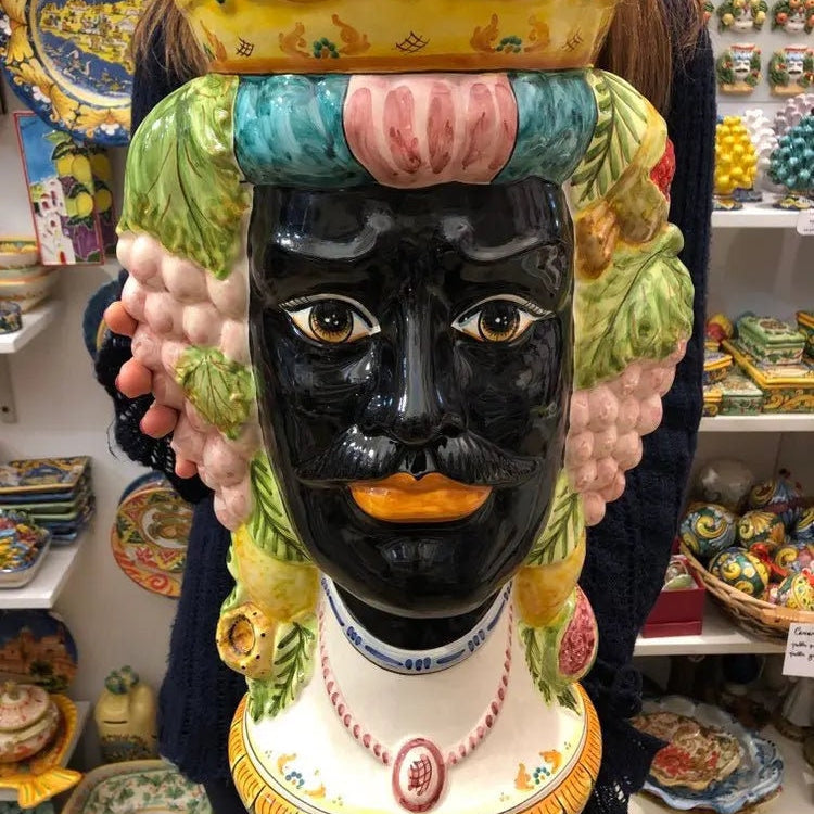 Teste di Moro Kalat Frutta Ceramica Caltagirone cm H.45 L.29 Artigianale DD CERAMICHE SICILIANE