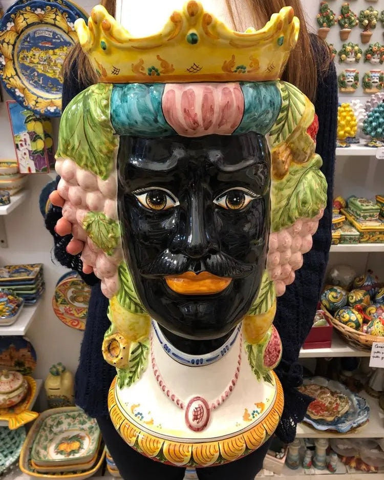 Teste di Moro Kalat Frutta Ceramica Caltagirone cm H.45 L.29 Artigianale DD CERAMICHE SICILIANE