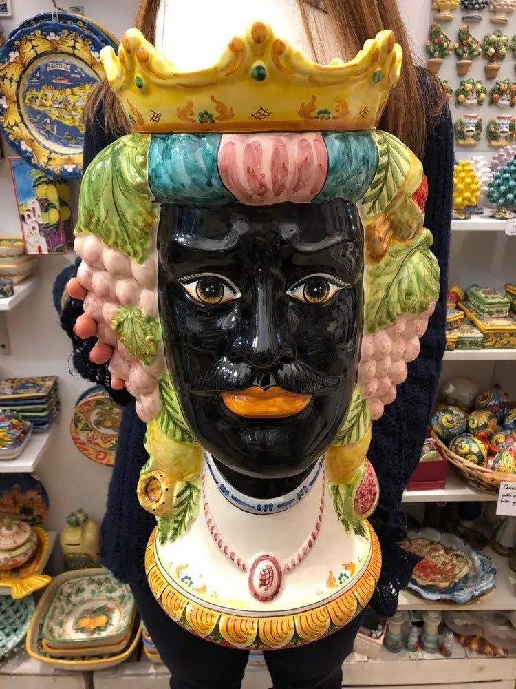 Teste di Moro Kalat Frutta Ceramica Caltagirone cm H.45 L.29 Artigianale DD CERAMICHE SICILIANE