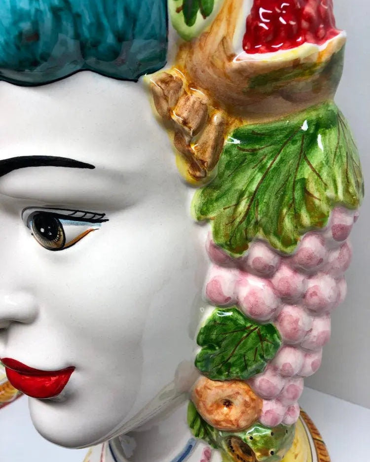 Teste di Moro Kalat Frutta Ceramica Caltagirone cm H.45 L.29 Artigianale DD CERAMICHE SICILIANE