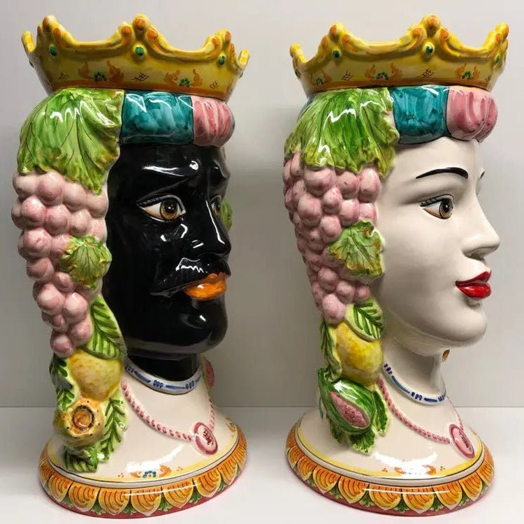 Teste di Moro Kalat Frutta Ceramica Caltagirone cm H.45 L.29 Artigianale DD CERAMICHE SICILIANE