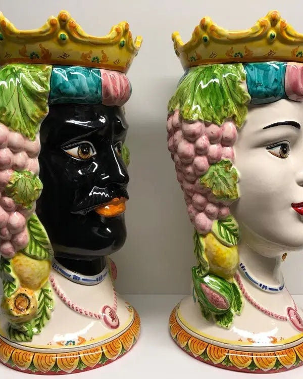 Teste di Moro Kalat Frutta Ceramica Caltagirone cm H.45 L.29 Artigianale DD CERAMICHE SICILIANE