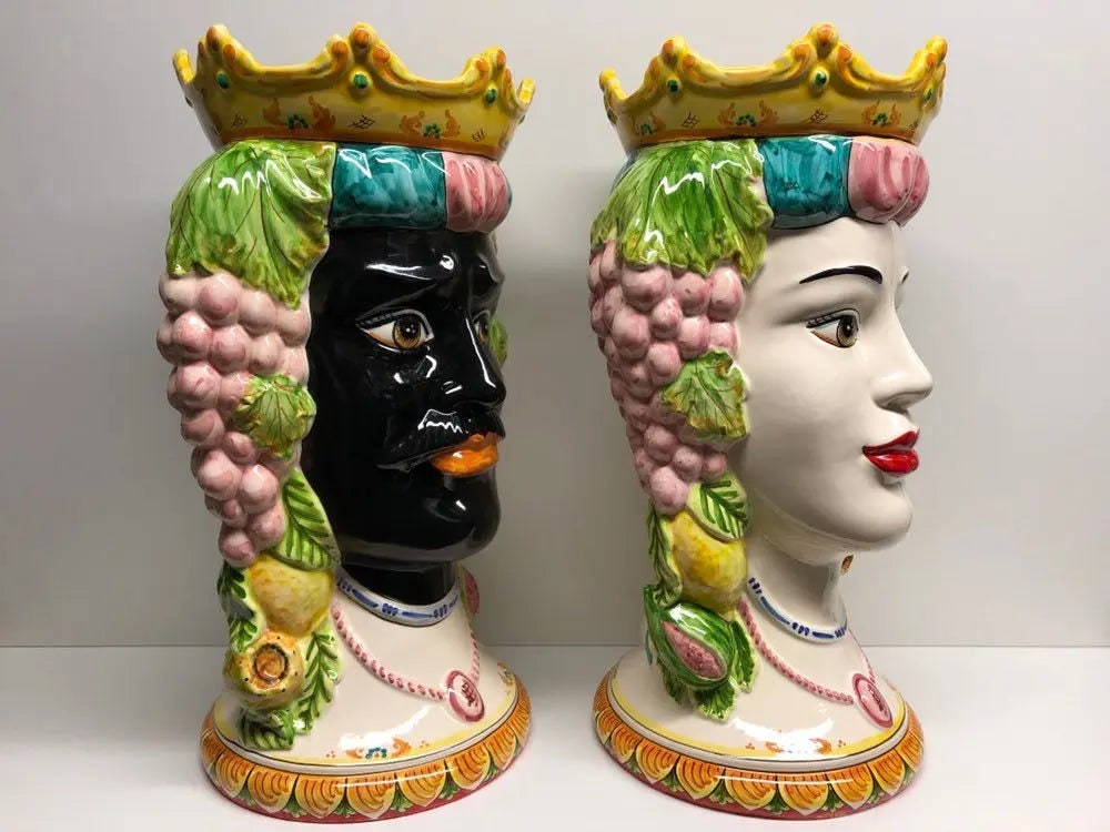 Teste di Moro Kalat Frutta Ceramica Caltagirone cm H.45 L.29 Artigianale DD CERAMICHE SICILIANE