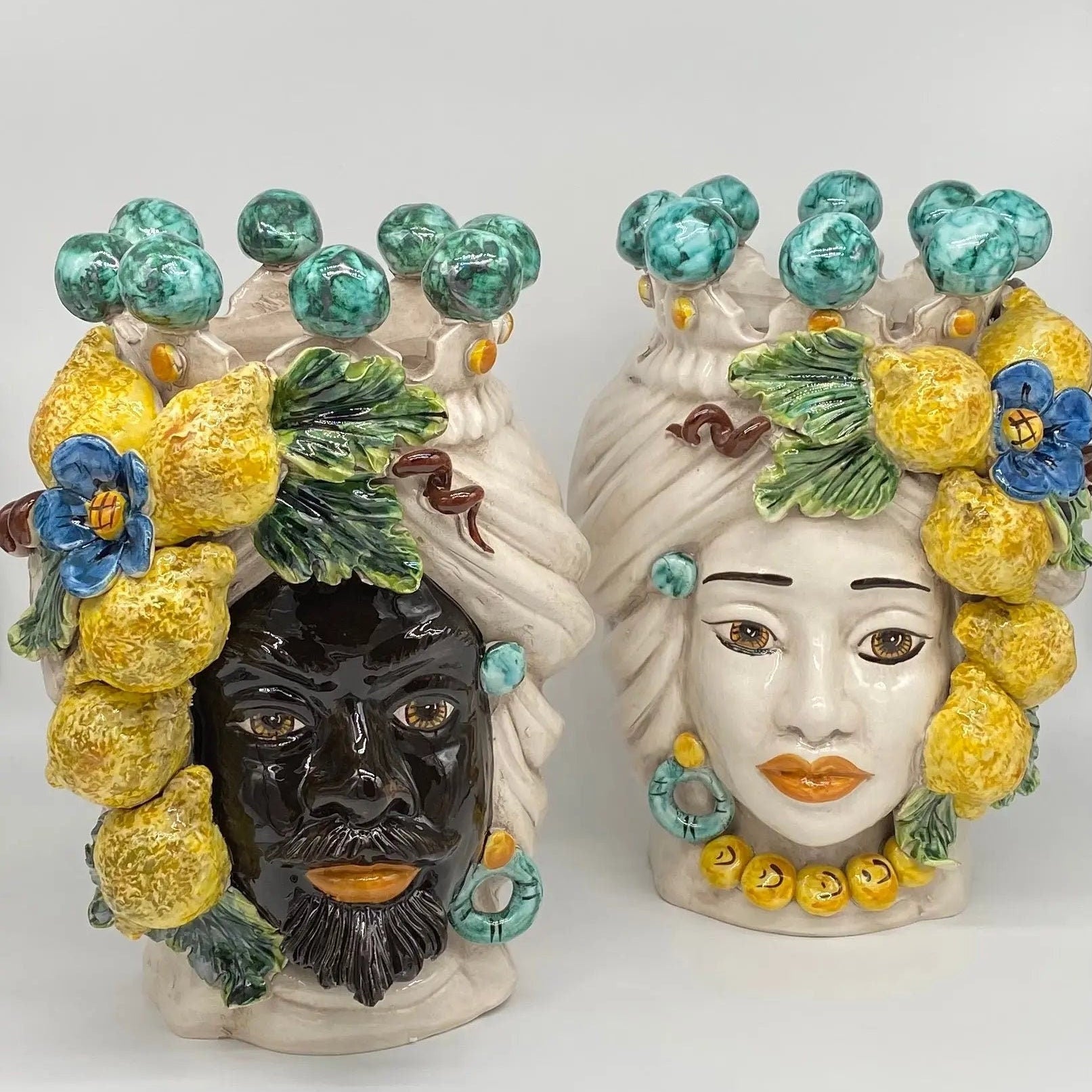 Teste di Moro Limoni Ceramica Caltagirone cm H.30 L.23 Artigianale DD CERAMICHE SICILIANE