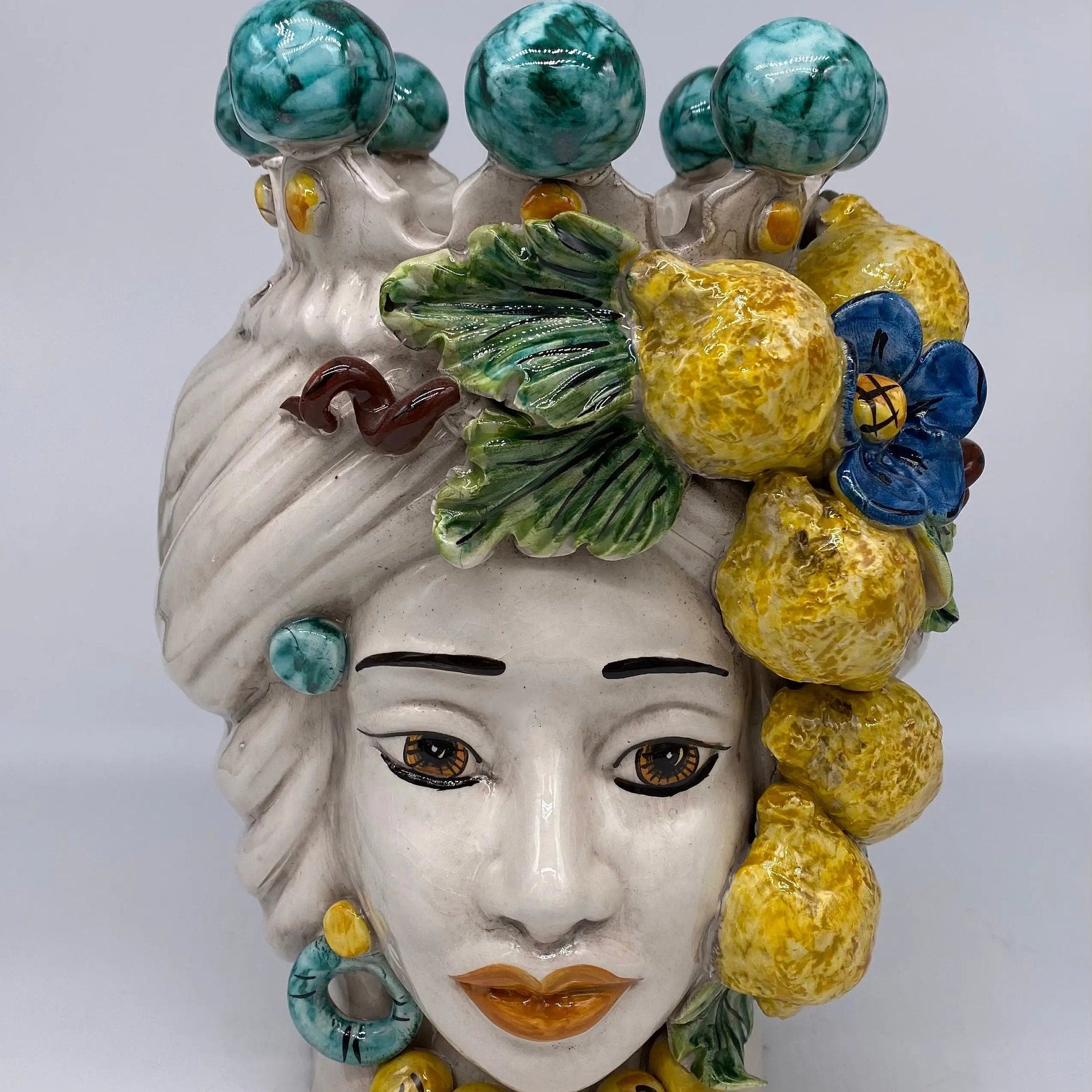 Teste di Moro Limoni Ceramica Caltagirone cm H.30 L.23 Artigianale DD CERAMICHE SICILIANE
