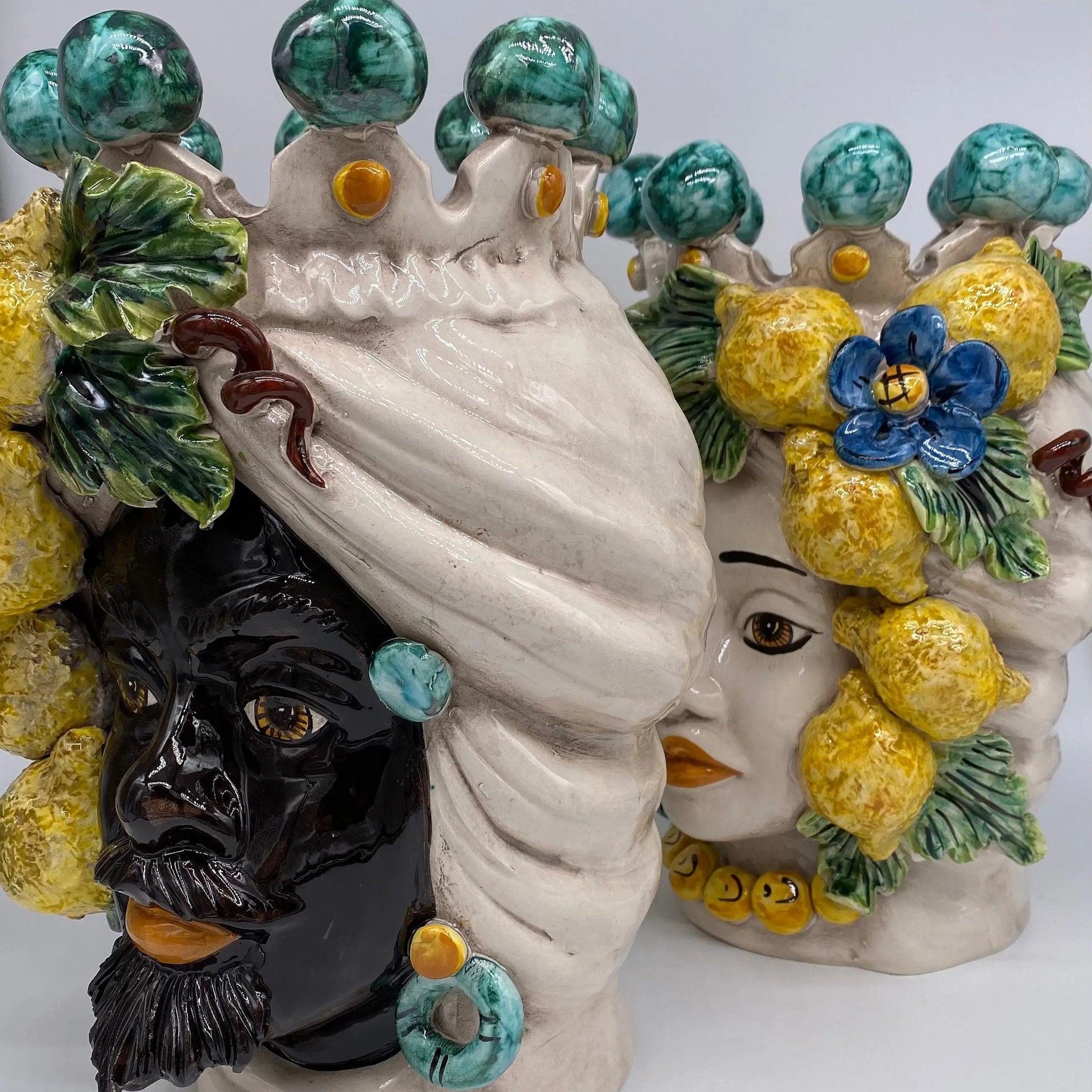 Teste di Moro Limoni Ceramica Caltagirone cm H.30 L.23 Artigianale DD CERAMICHE SICILIANE