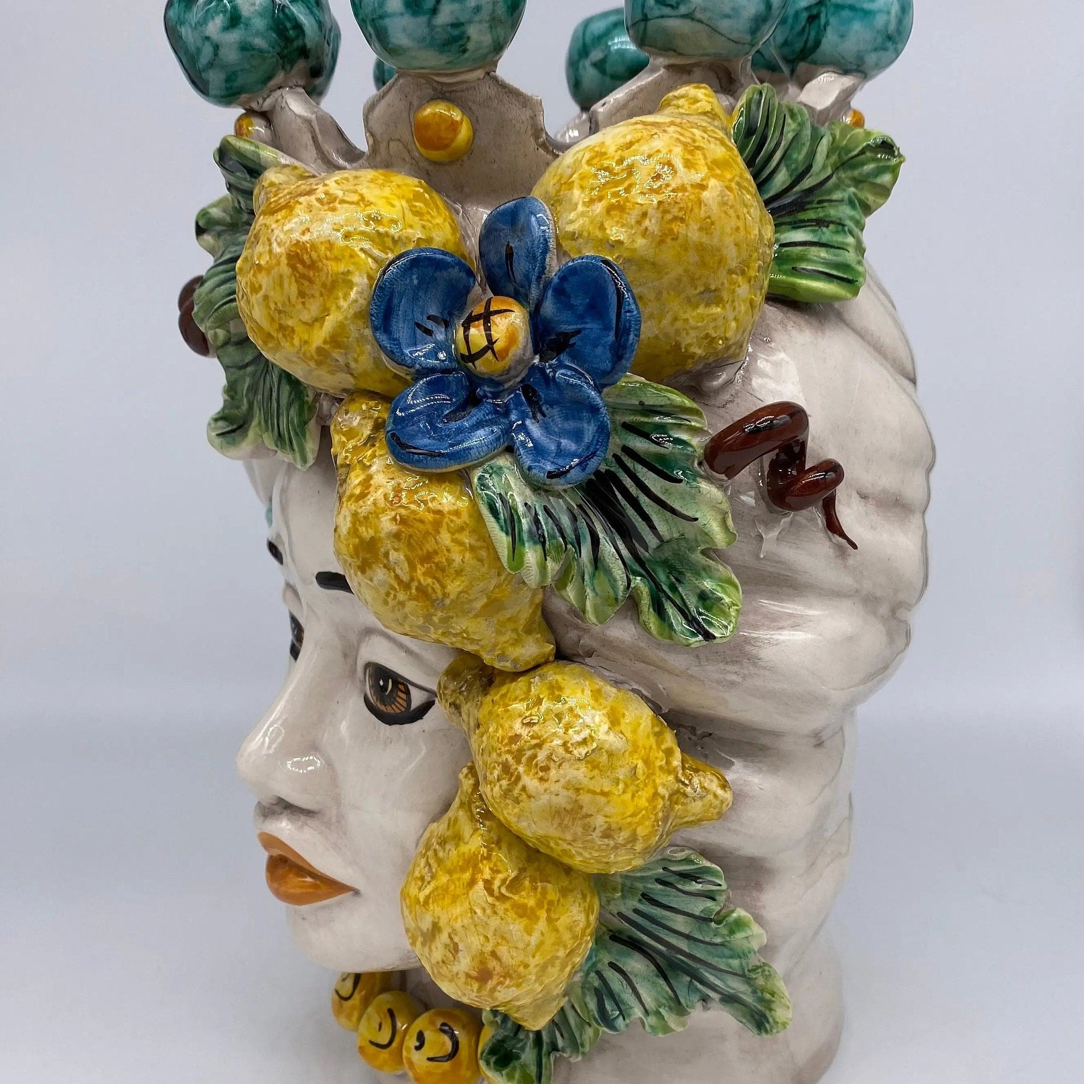 Teste di Moro Limoni Ceramica Caltagirone cm H.30 L.23 Artigianale DD CERAMICHE SICILIANE