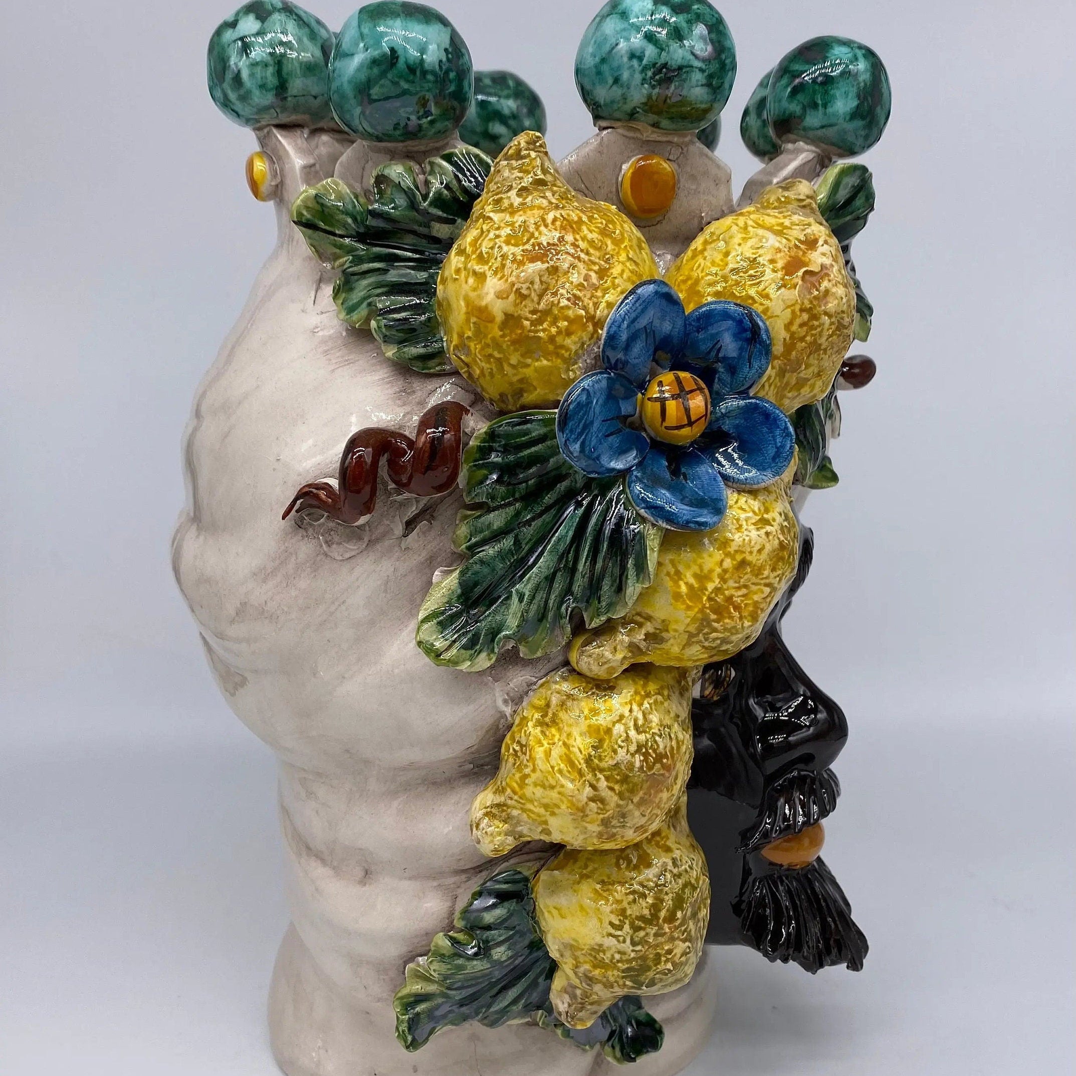 Teste di Moro Limoni Ceramica Caltagirone cm H.30 L.23 Artigianale DD CERAMICHE SICILIANE