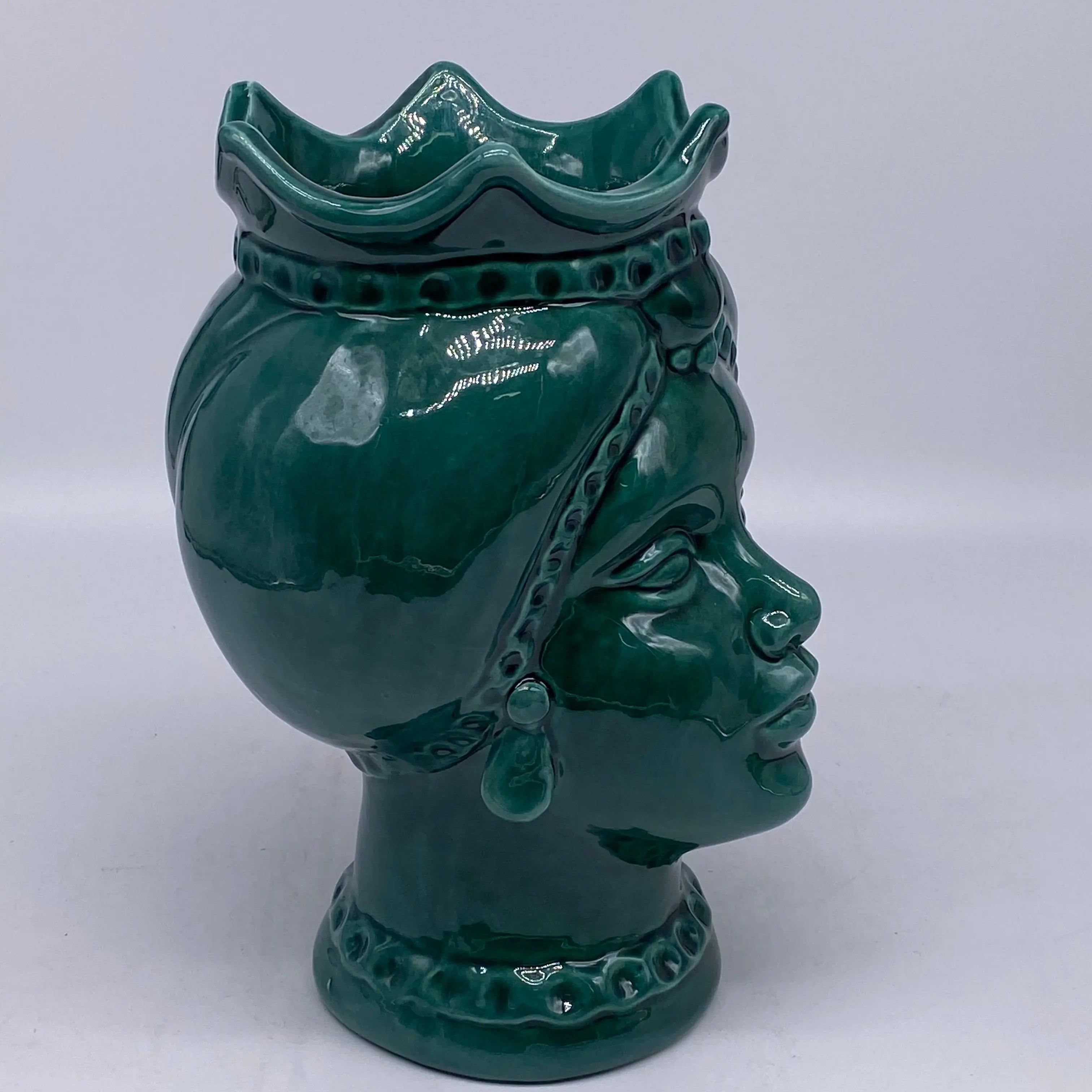 Teste di Moro Luis Ceramica Caltagirone cm H.22 L.15 Artigianale Verde Cristallo DD CERAMICHE SICILIANE