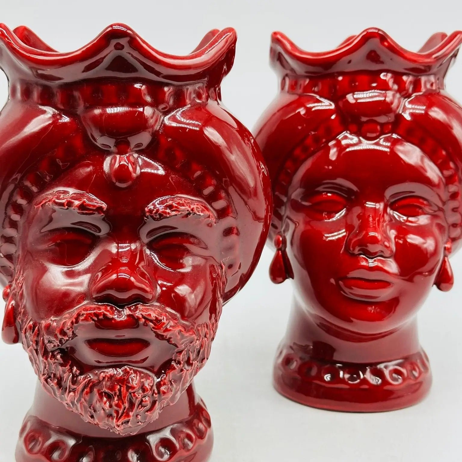 Teste di Moro Luis Ceramica Caltagirone cm H.22 L.15 Artigianale Turbante Bordeaux - TESTA DI MORO