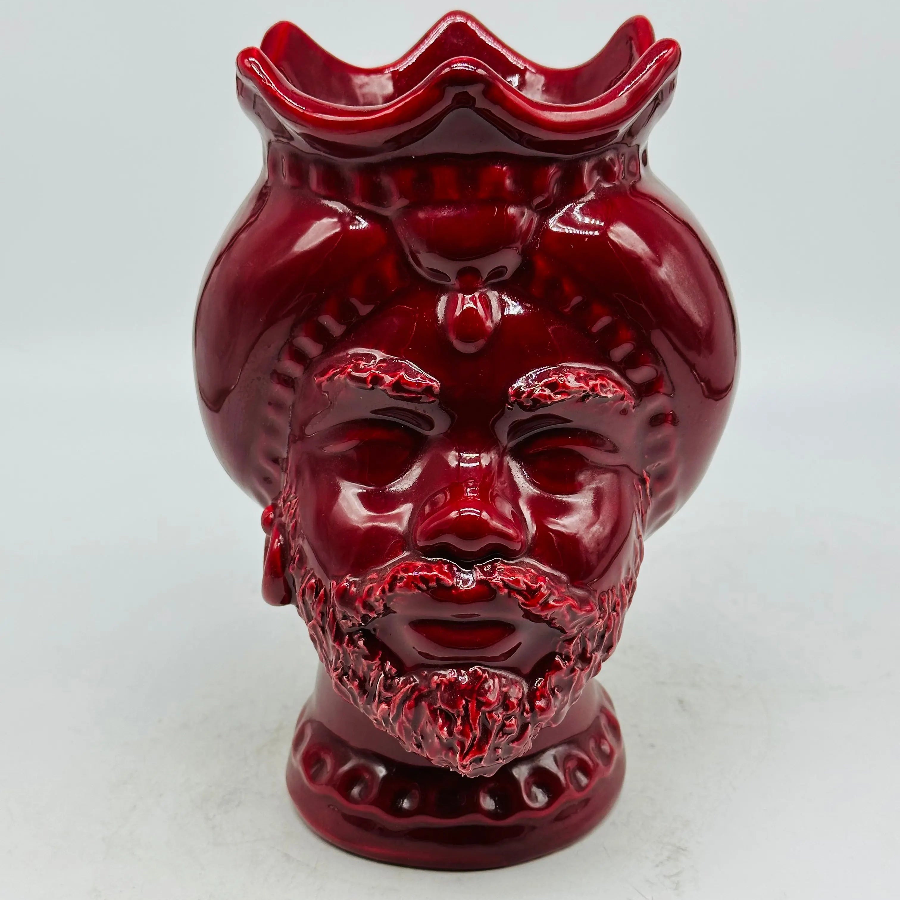 Teste di Moro Luis Ceramica Caltagirone cm H.22 L.15 Artigianale Turbante Bordeaux DD CERAMICHE SICILIANE
