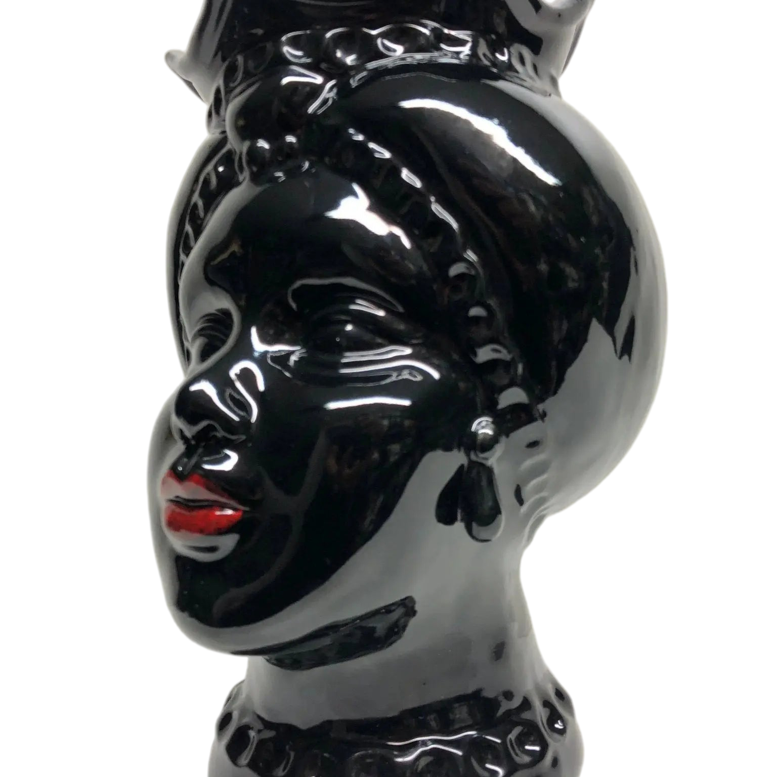 Teste di Moro Luis Ceramica Caltagirone cm H.22 L.15 Artigianale Turbante Liscio Nero Lucido - DD CERAMICHE SICILIANE