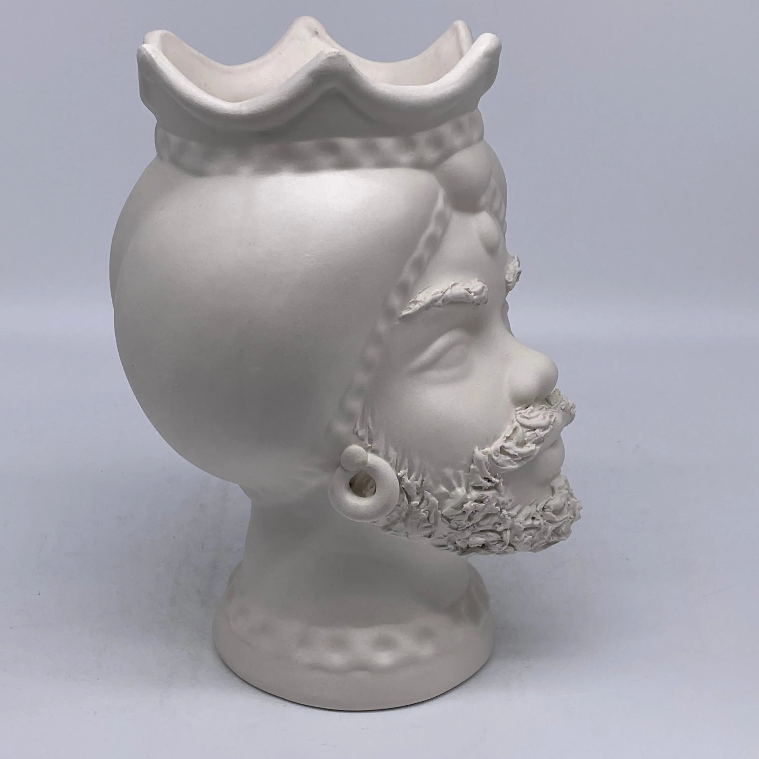 Teste di Moro Luis Ceramica Caltagirone cm H.22 L.15 Artigianale Turbante Bianco Opaco DD CERAMICHE SICILIANE