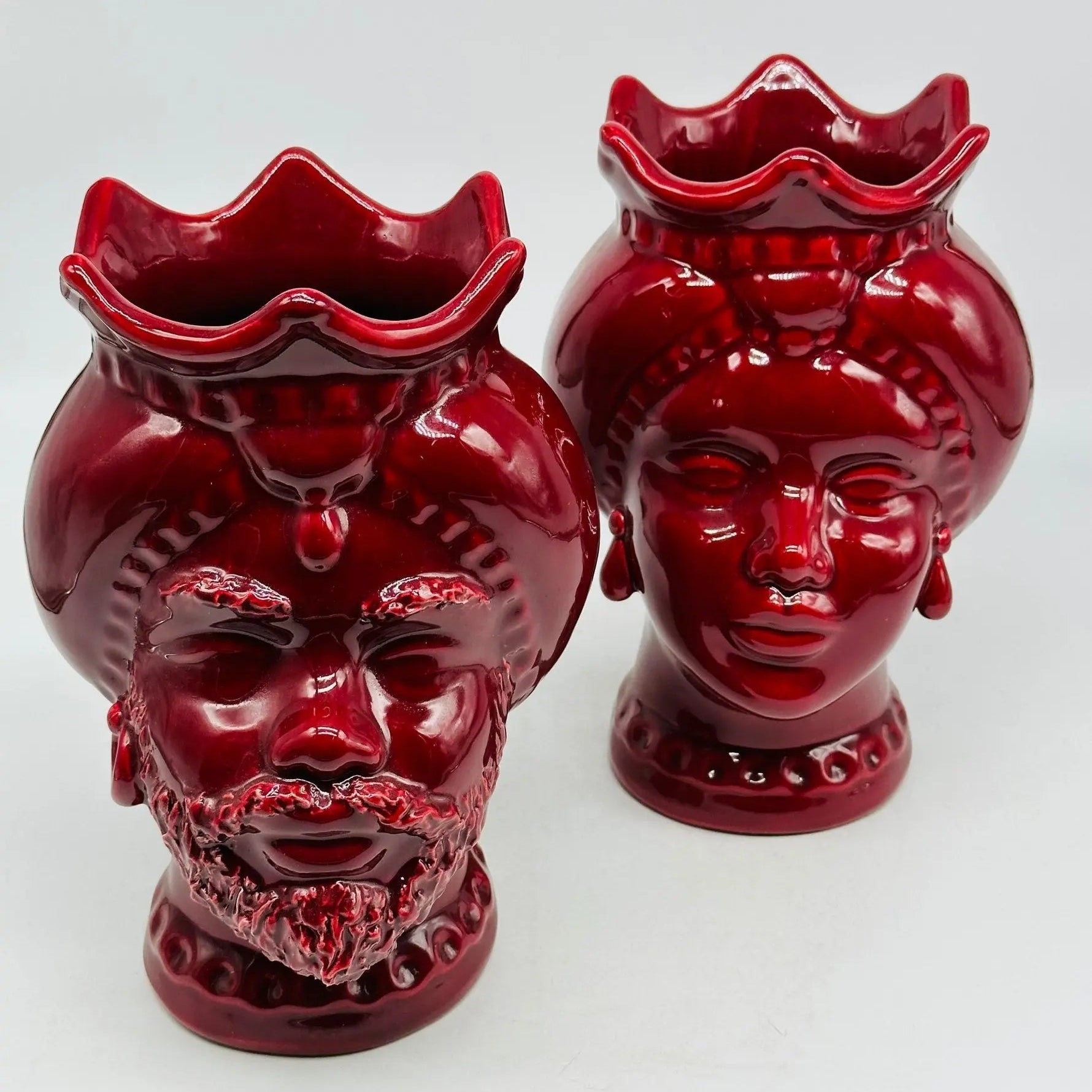 Teste di Moro Luis Ceramica Caltagirone cm H.22 L.15 Artigianale Turbante Bordeaux - TESTA DI MORO